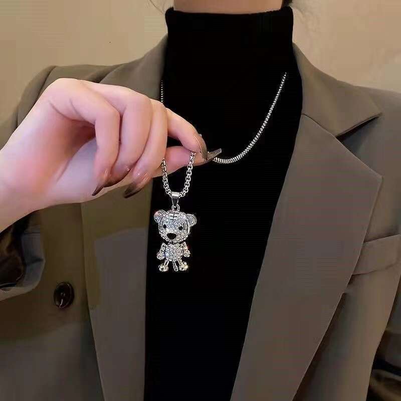Sweater Chain Non Fading Titanium Steel Cute Bear Little Tiger Long Necklace New Style