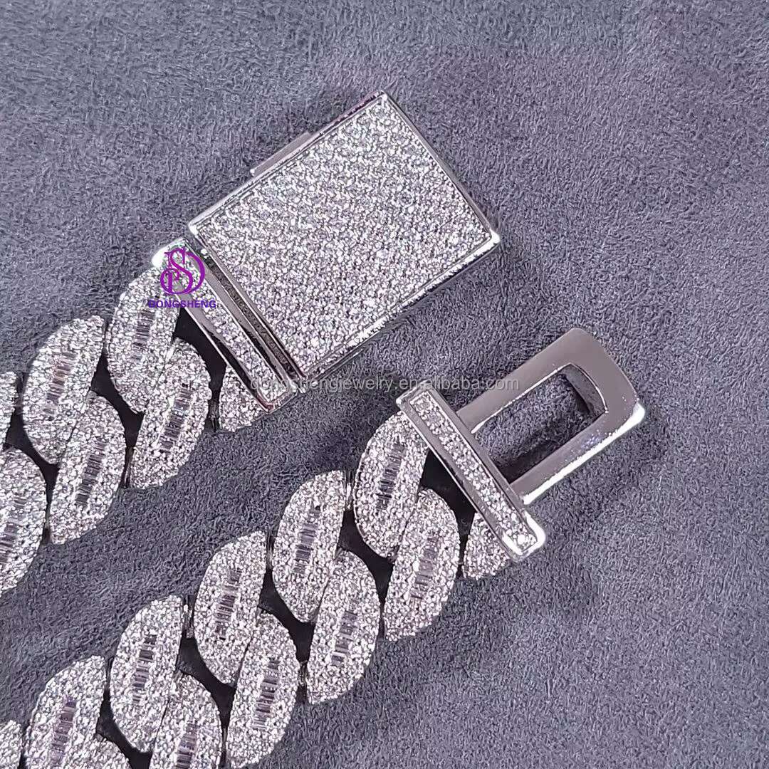 Hip Hop High Quality Fashion Jewelry 925 Silver Necklace 15mm 18mm Iced Out VVS Moissanite Diamond Cuban Chain for Mens