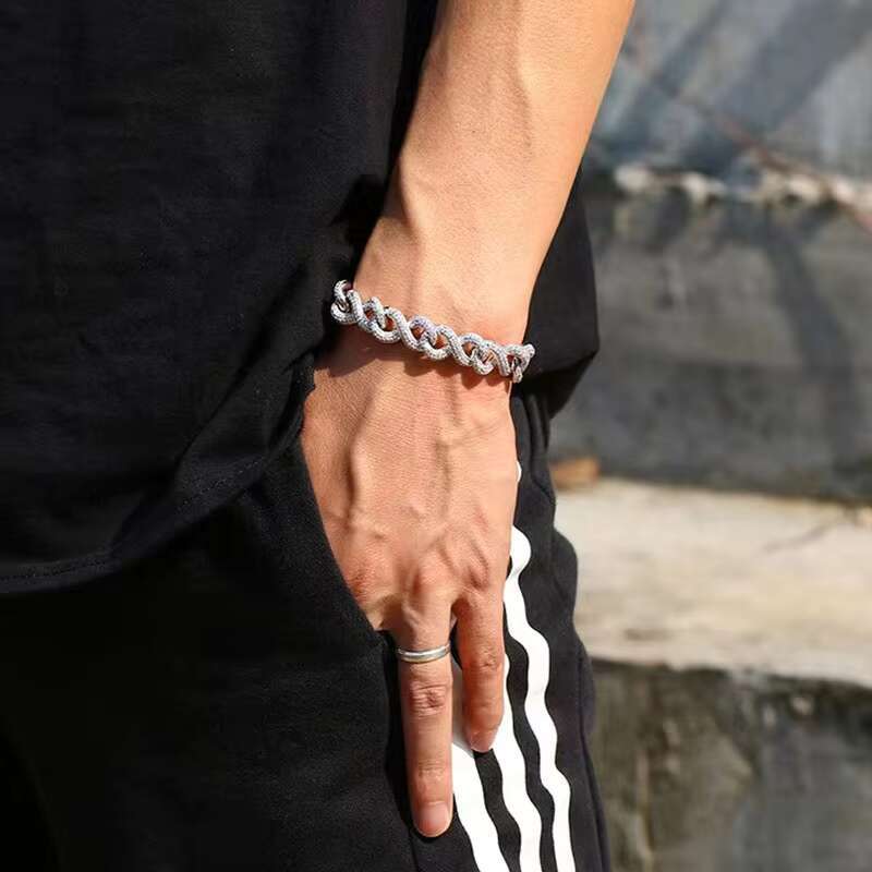 Authentic Zircon Luxury Fork Cuban Link Chain Ice Bracelet for Men Hip Hop Jewelry