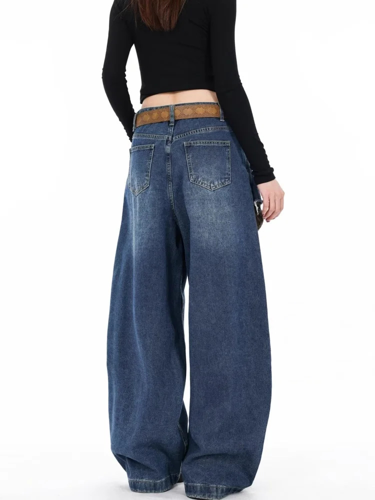 Ropa Y2K street clothing plain weave splicing work bag stacking jeans womens clothing retro blue wide leg womens denim shorts 250423