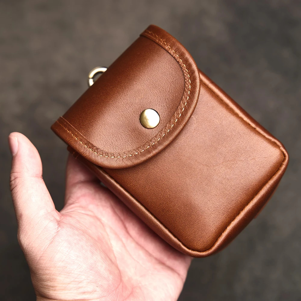 Leather retro waist bag mens shoulder casual small backpack sports wearable belt 250428