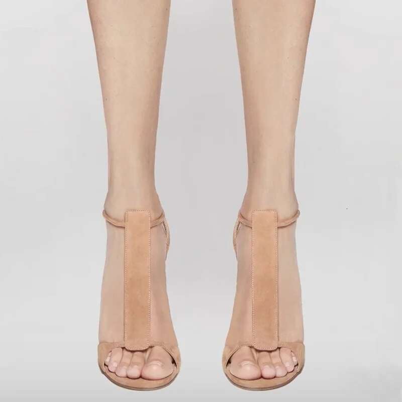 Fashion Brand Shoes T-Strap Slingback Round Suede Open Sexy Sandals Thin High Heeled Banquet Versatile Women Shoe