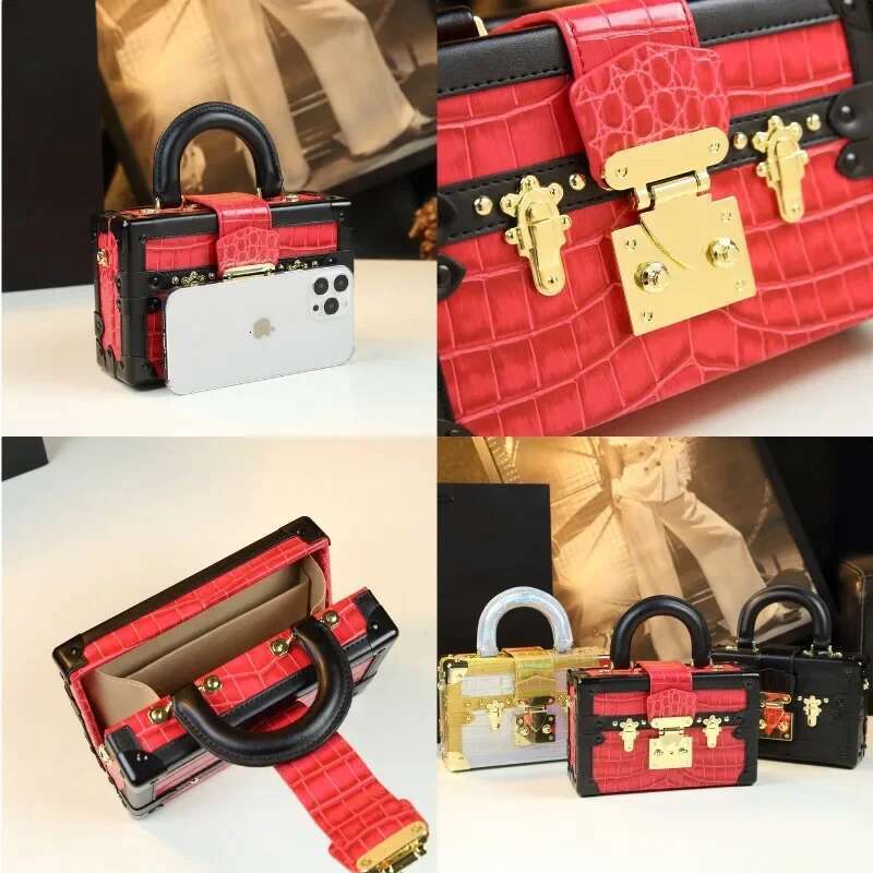 2024 New High-end Feel Genuine Leather Handbag Women's Fashionable Lock Buckle Crossbody Bag Hard Style Shoulder Sling Pack