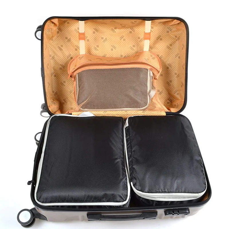 Set/3 pieces Compressible Packing Travel Storage Bag Cubes Waterproof Suitcase Nylon Portable With Handbag Luggage Organizer 250526