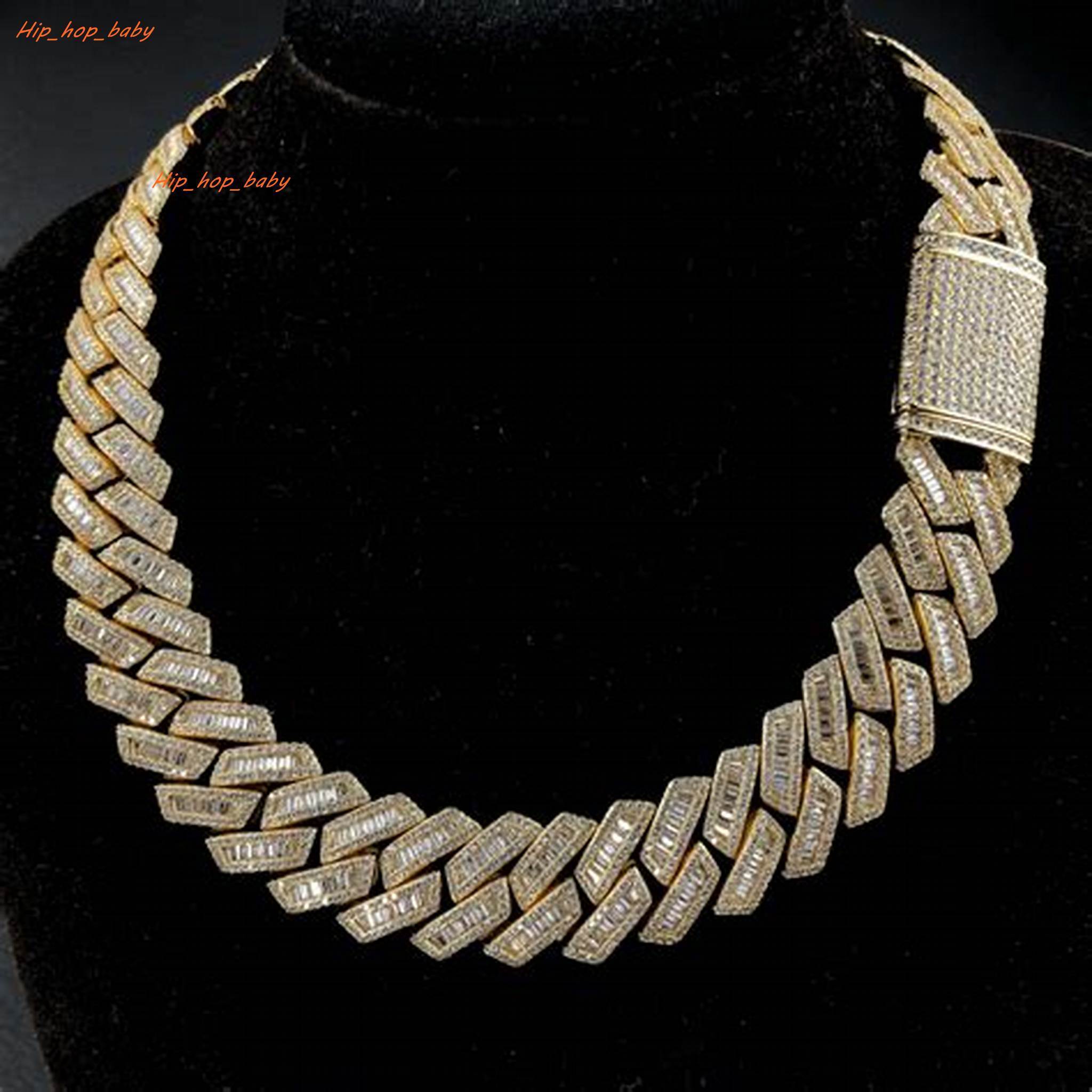 Hip Hop Custom 18mm Miami Cuban Link Chain Iced Out 925 Sterling Silver VVS Moissanite Cuban Link Chain
