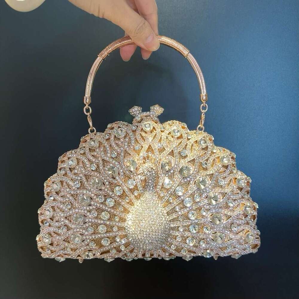 Dinner Bag Large Peacock Diamond Set Luxury Banquet Handbag Cross Shoulder Female Clutch Bag KQ