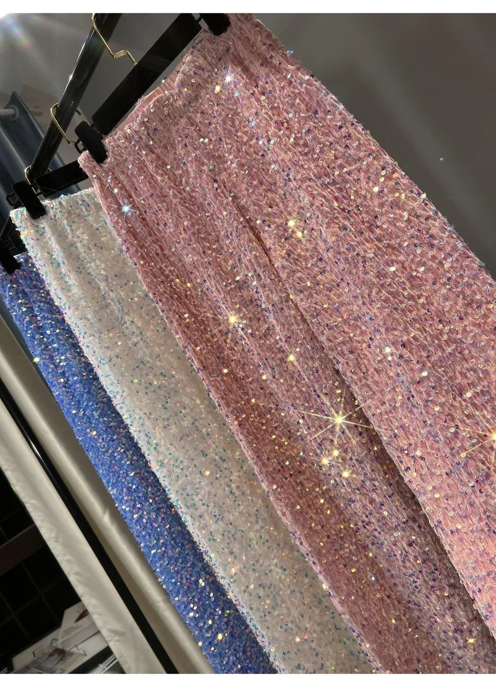 Korean sequined autumn and winter wide leg pants length thick mop shiny casual straight 250428