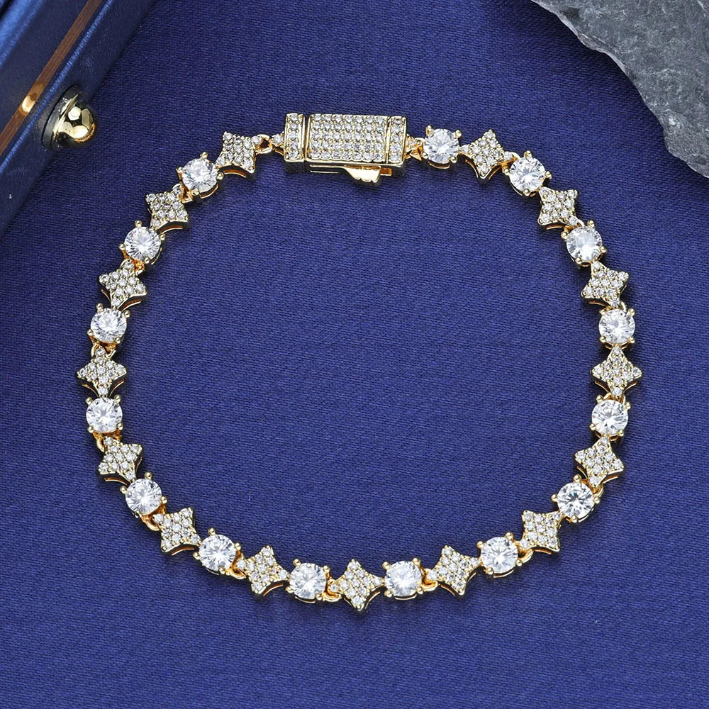 Exquisite Party Wedding Unique and Womens Fashion Brass Jewelry Sparkling Zircon Star Tennis Bracelet Birthday Gift 250430