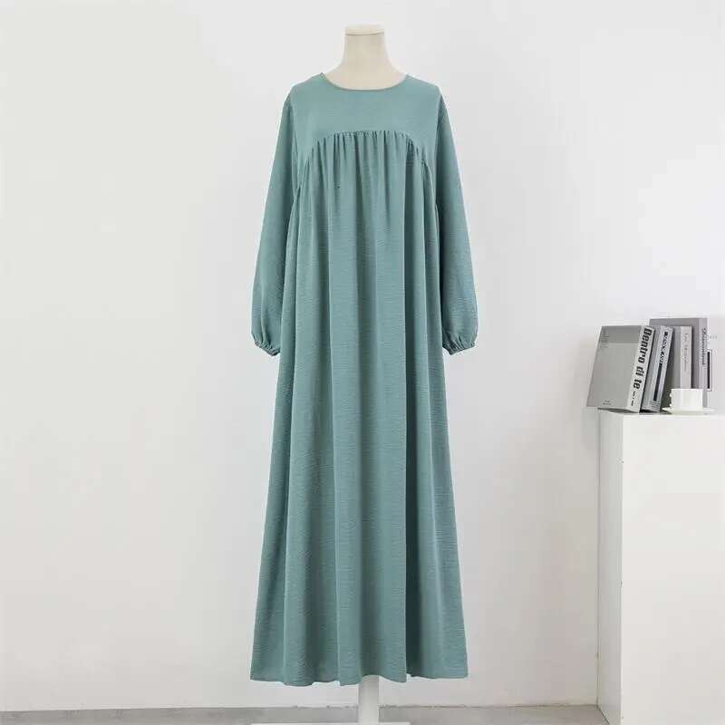 Women Loose Maxi Muslim Dress Spring Autumn Female Full Sleeve Casual Solid Pockets Robe Long Dresses Mujer Vestidoes
