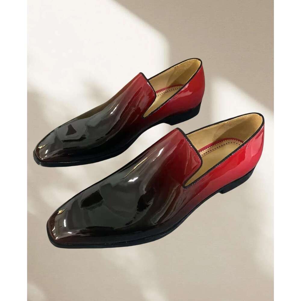 Business Luxe Gradient Dress Slip on Flats Comfortable Casual Shoes Mixed Color Patent Leather Loafers Men