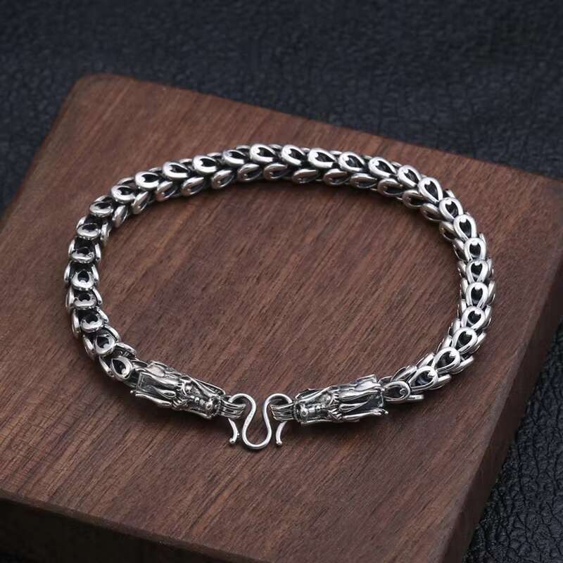 Hip Hop Jewelry Vintage Bracelets Real 925 Sterling Silver Chinese Dragon Scale Bracelet for Men Fashion Jewelry