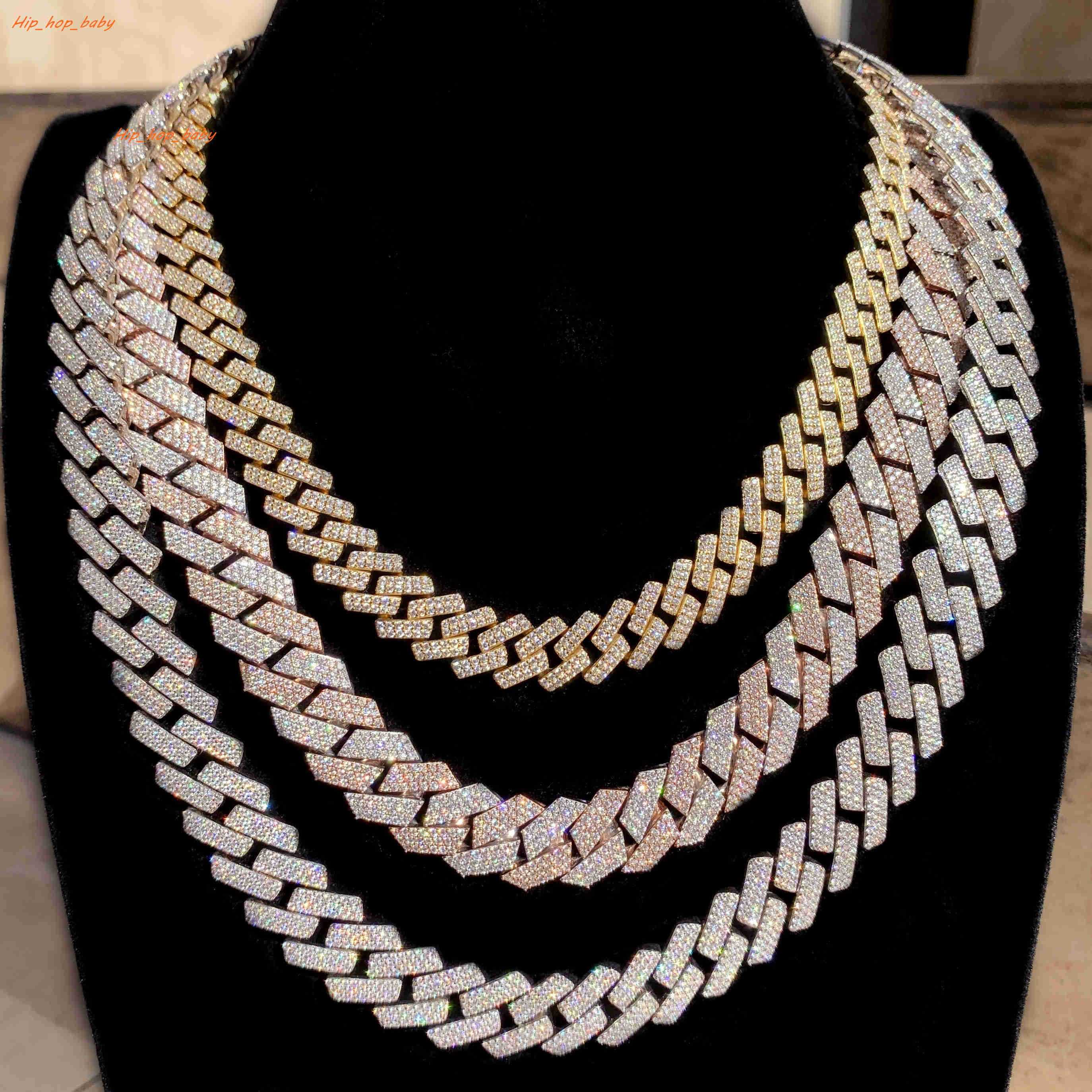 10MM 12MM Cuban Link Chain Hiphop S925 Custom Baguette Iced Out Vvs Moissanite Cuban Chain