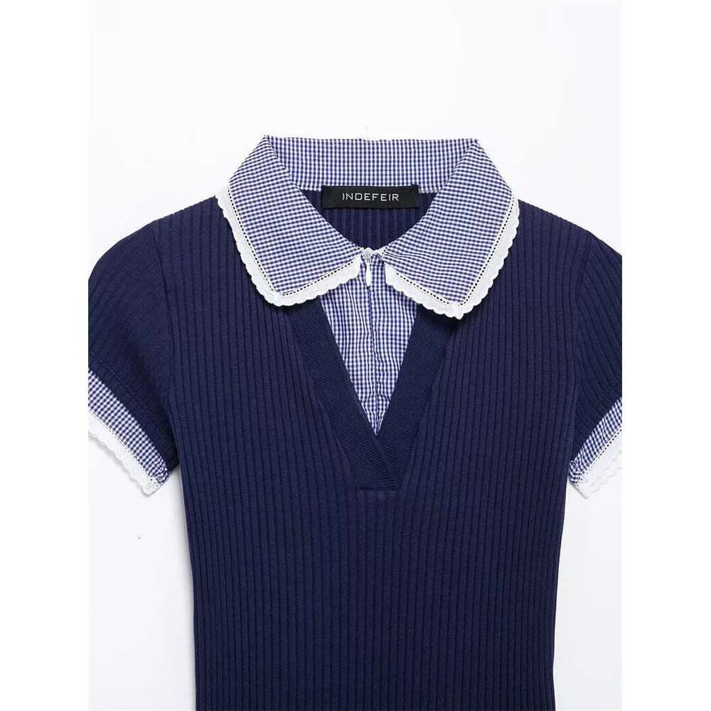 Women's Tops New Spring 2025 Lapel Patchwork T-Shirt Slim Fit Commuting Casual Fashionable And Versatile