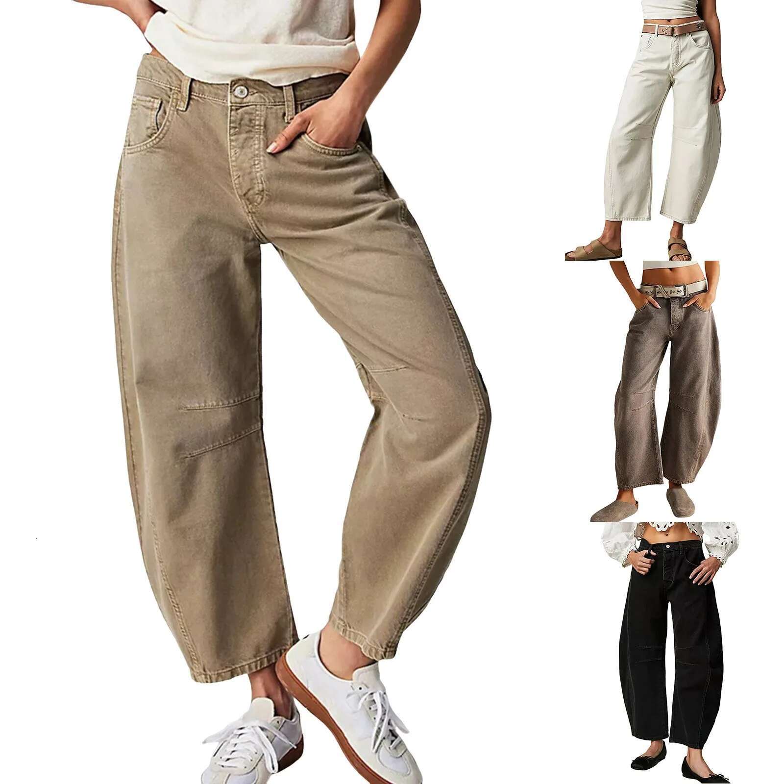 Women Baggy Mid Waist Wide Loose Boyfriend Denim Pants Straight Leg Cropped Barrel Y2k Streetwear 90s Jeans