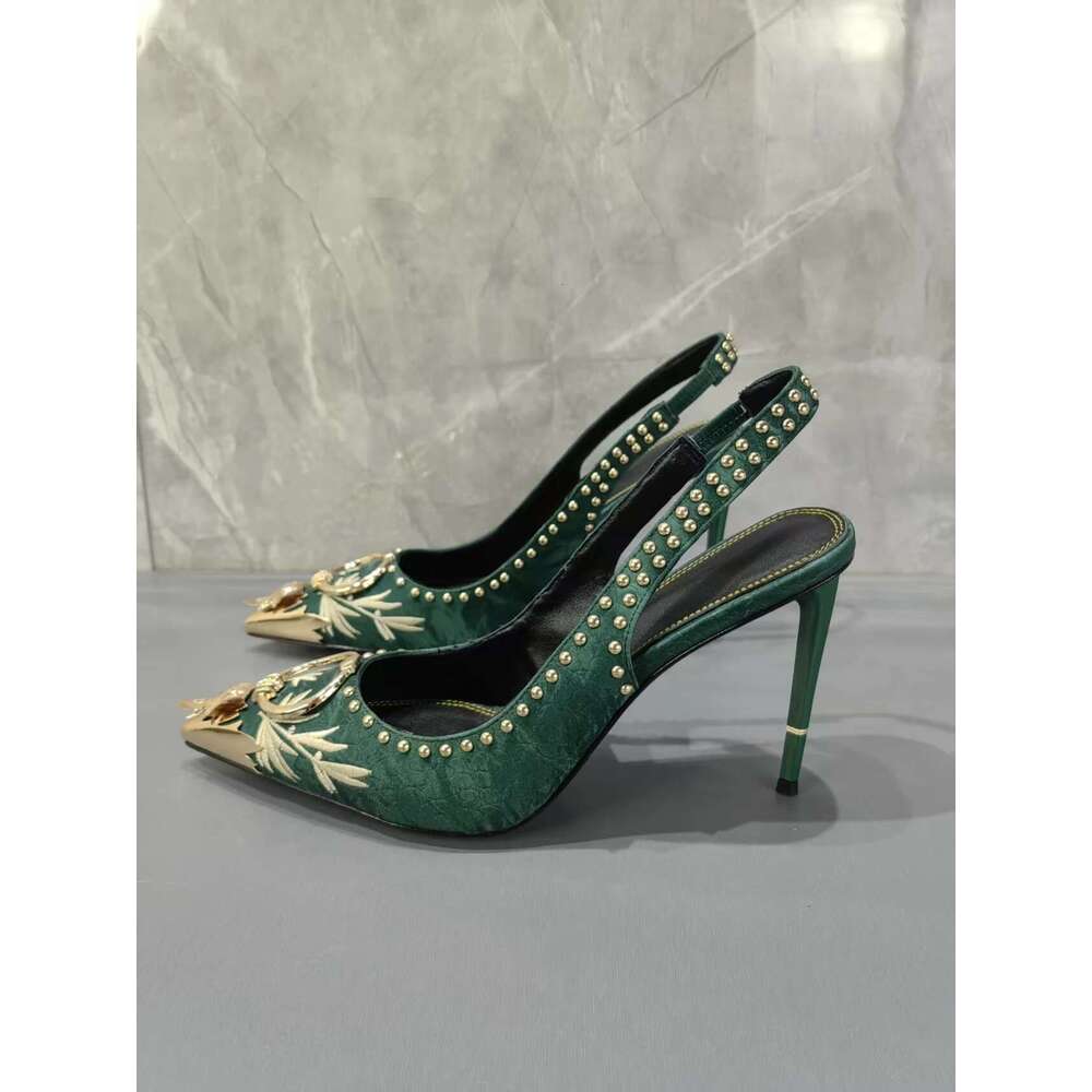 Stylish Pointed Toe Embroidered Rhinestone Embellished High Designer Shoes Women Stiletto Heels