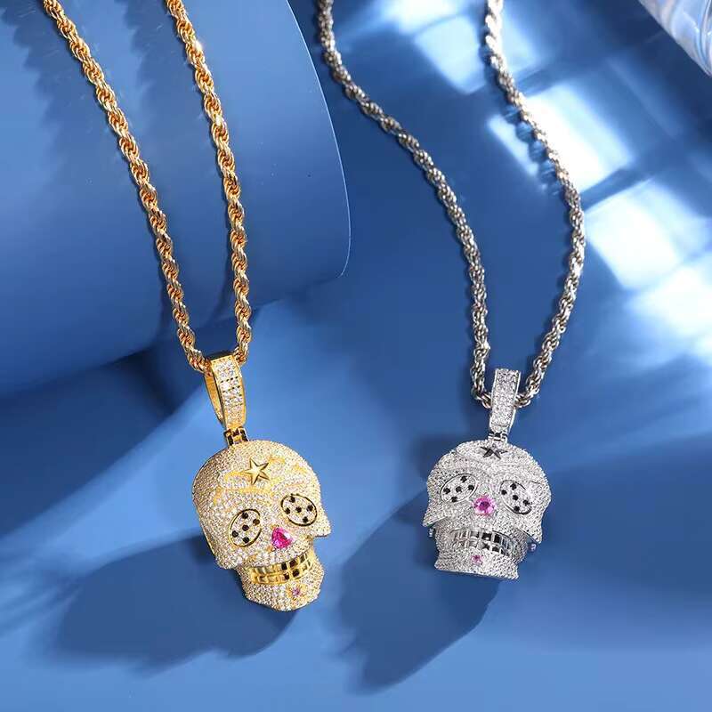 Iced Out Moissanite Skeleton Pendant Necklace Mens Micro Paved Hip Hop Jewelry Silver Personality Rock Trendy 2024