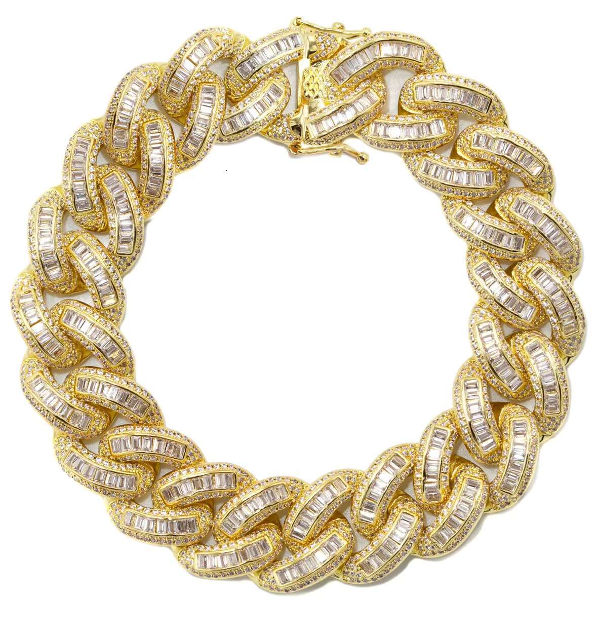 19MM Solid 925 Silver Hip Hop Cuban Link Chain Bracelet 18K Gold Plated with Studded VVS1 Moissanite Diamond Passes Tester