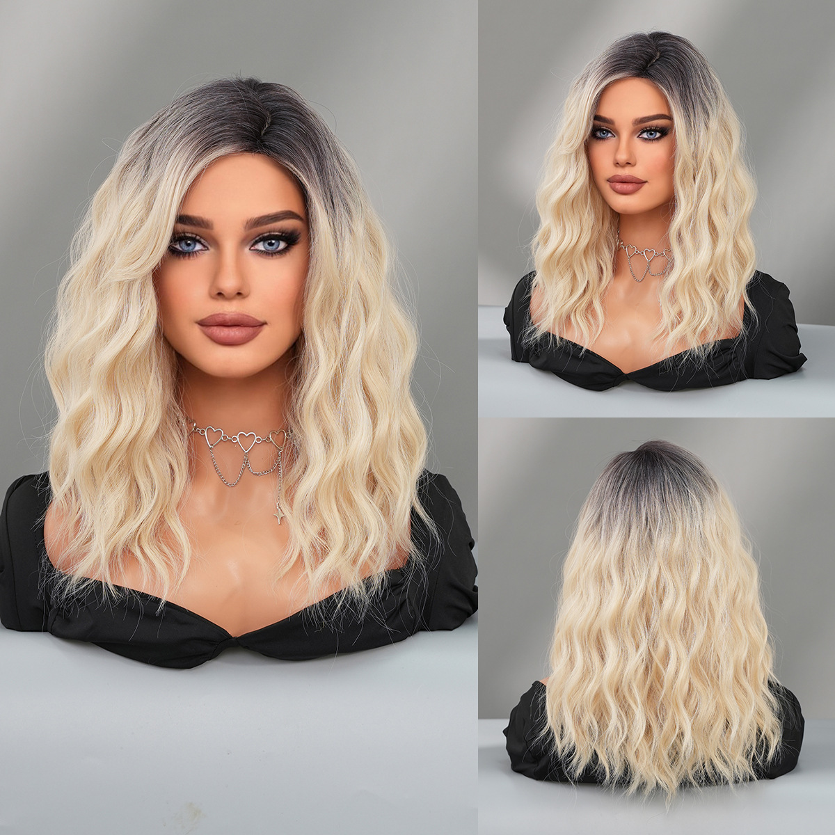 brown Natural wig for women shoulder length curly hair with side parted bangs dyed gold synthetic heat-resistant fiber wig