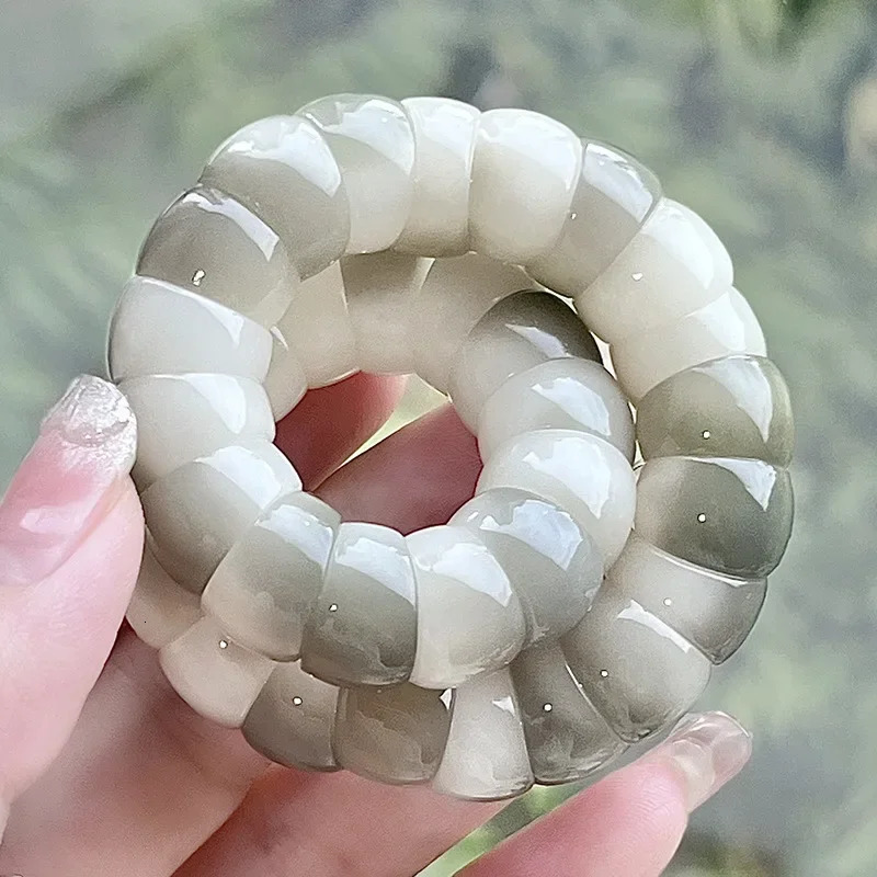 Smoking gray floating flower Pork Intestine white jade root bracelet womens duplex temperature student Bodhi seed Buddha B 250428