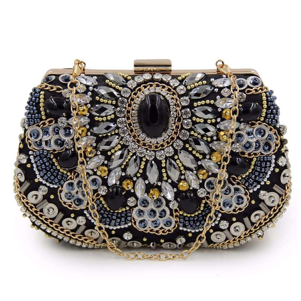 Dinner Bag Beaded And Diamond Dinner Women S Banquet Handheld Black Bag Handmade Embroidered KQ