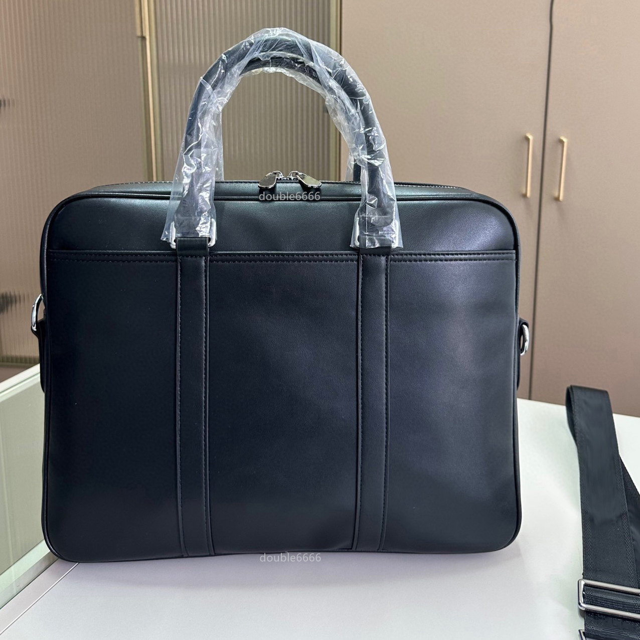 Famous designer men's pure leather black crossstripe briefcase, messenger bag, laptop bag, business office bag, cross-body bag traveling bag shoulderbag bag work bag