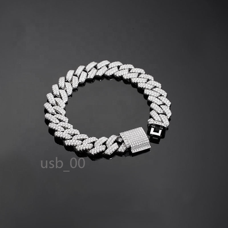 YSYH Jewelry Luxury Hip Hop 21cm Iced Out Sterling Silver Men Chain Moissanite Cuban Link Bracelet