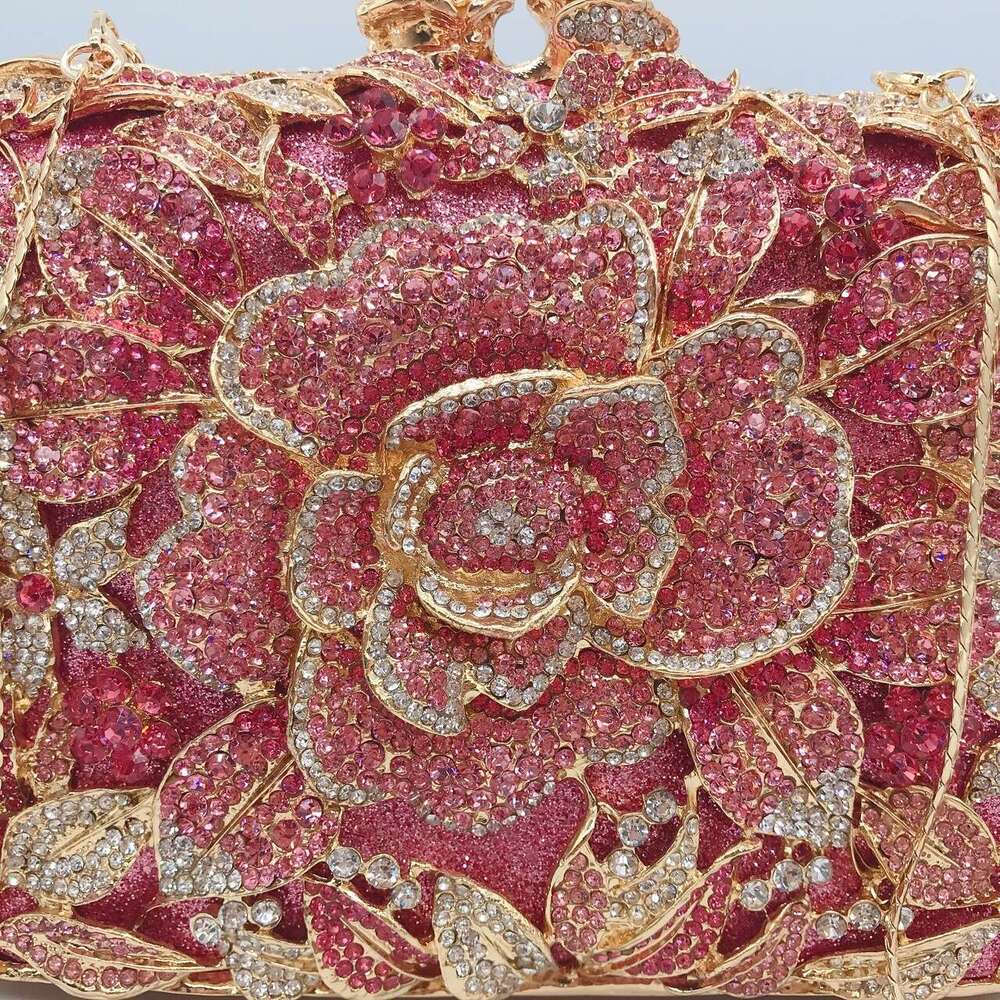 Dinner Bag Diamond Studded Banquet Hollowed Out Pink Rose Women S Full Of Diamonds Hand Held Bag Dress Bag KQ