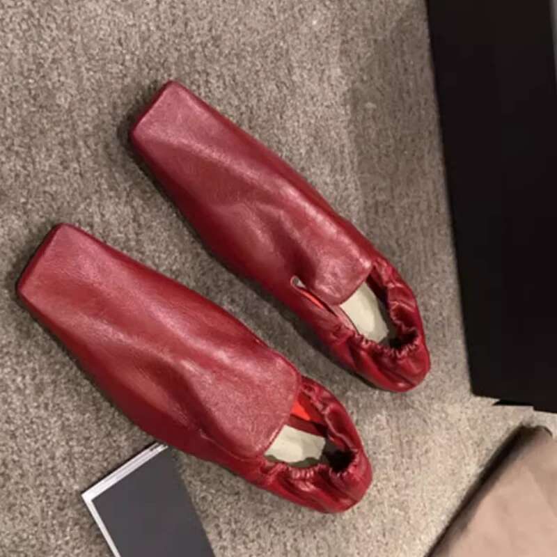 Fashion Drandma High Quality Women Square Catwalk Flats Comfortable Pumps Soft Leather Pleated Elastic Casual Shoes
