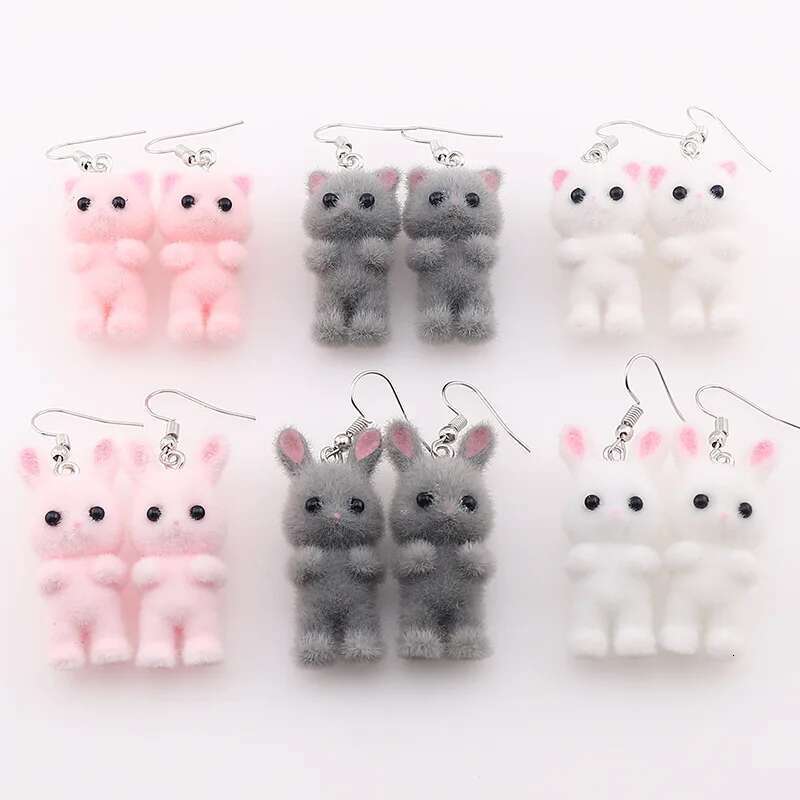 ZAKOL Sweet Three-Dimensional Plush Cute Flocked Versatile Hook Earrings Animal Drop Earring For Women Girls Jewelry Gift