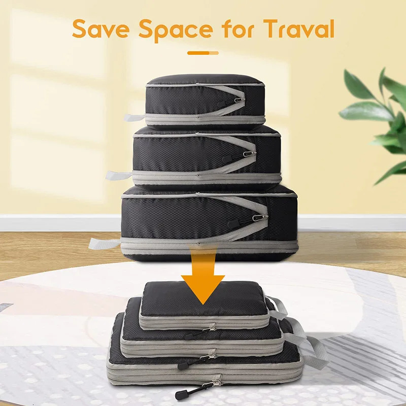 3-7 compressed cube travel storage organizer set with shoe bag mesh visual luggage portable lightweight suitcase 250430