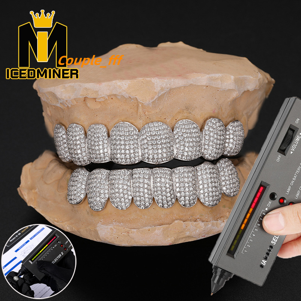Icedminer Custom Silver Real Diamond Bling Tooth Grills for Men Jewelry Pass Test Moissanite S925 Silver Teeth Grillz