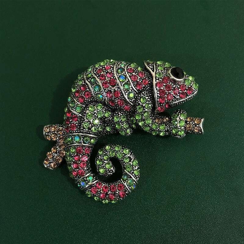 Personality Creative Alloy Rhinestone Chameleon Brooch High-End Wild Animal Pin Fashion Insect Jewelry Corsage