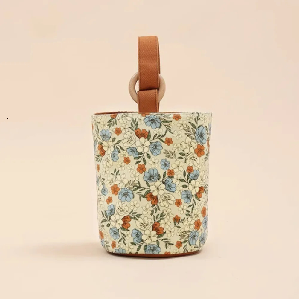 Vintage flower bucket bag large capacity mummy bag cute lunch bag canvas handbag Korean womens style 250427