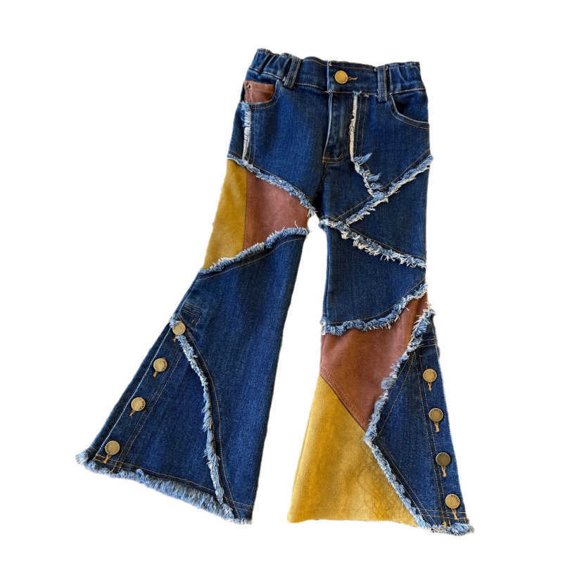 childrens Clothing Childrens Second-hand Irregular Splicing Denim Bell Bottom Pants Spicy Girl Pants Y2504302TCY