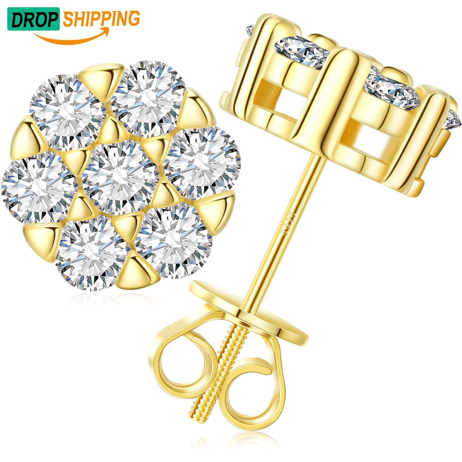 Drop Shipping Wholesale Fine Jewelry 925 Sterling Silver D Color VVS Moissanite Screw Back Honeycomb Stud Earrings