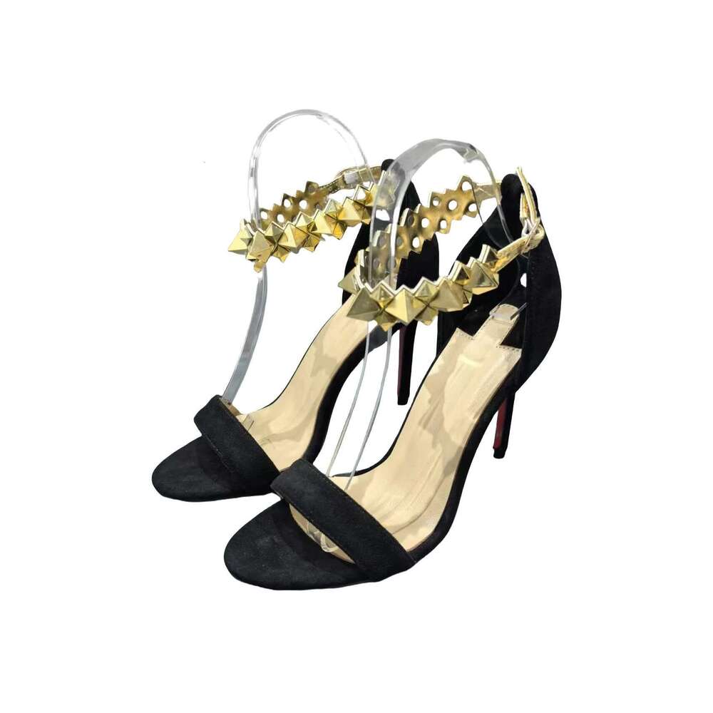New style Luxurious Open Toe Sexy Stiletto Heels Advanced Black Gold Woman Wedding Party Rivet Decorated Women Shoes