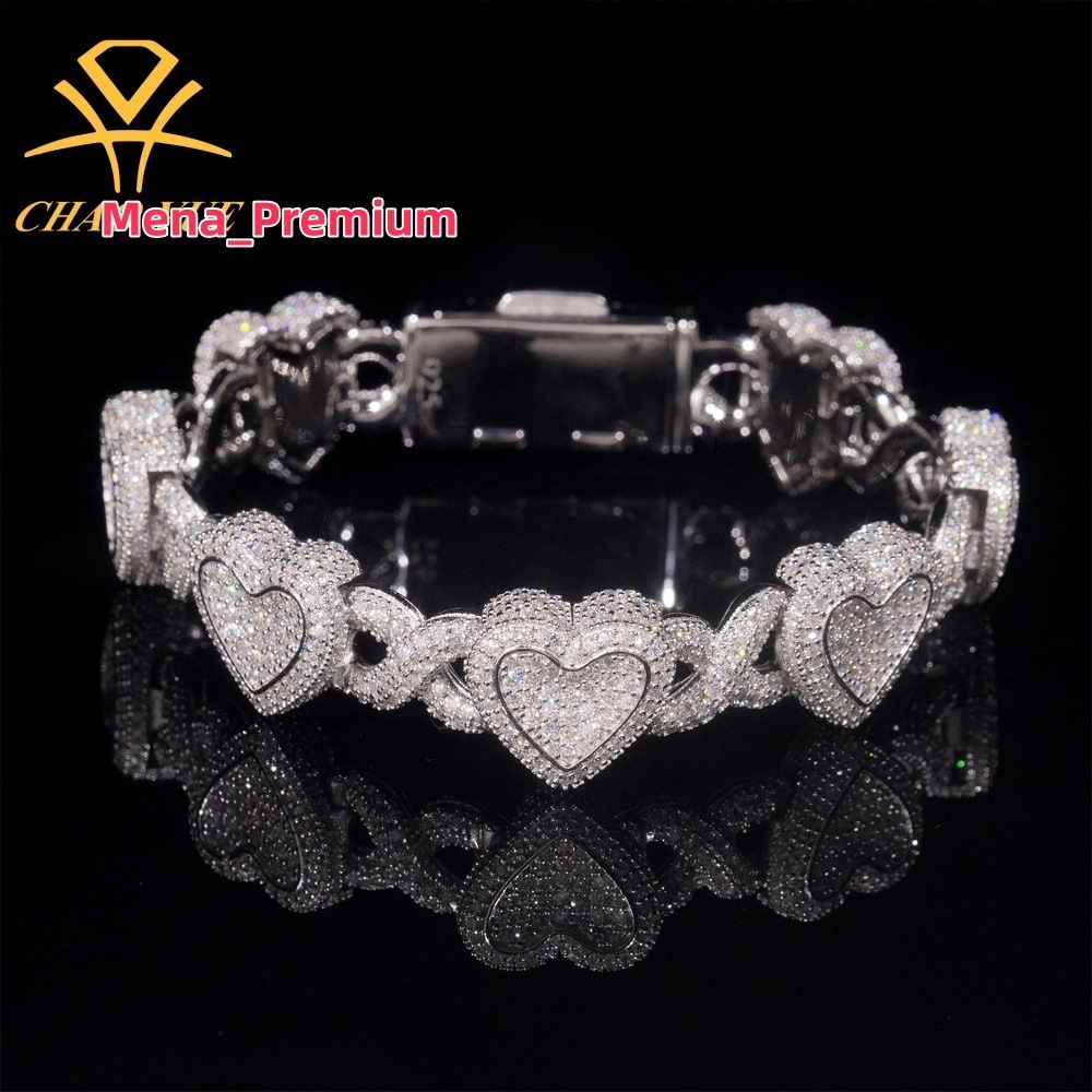 European American Hip-Hop Style 925 Silver Heart-Shaped Moissanite Bracelet Cross-Border Fashion Jewelry Unlimited Bracelet