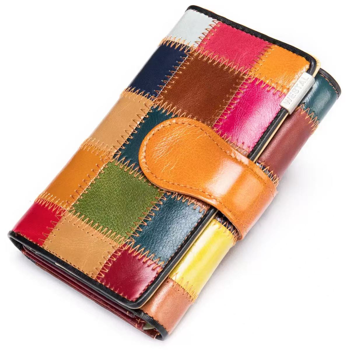 WESTAL women's wallet Bohemian wallet Leather wallet Coins and cards Women's long tote bag Women's wrist guard wallet Designer fashion 