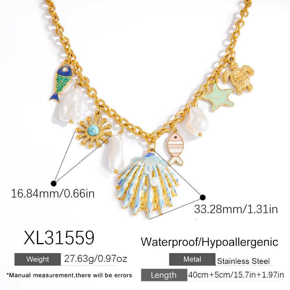 Yuhui Stainless Steel Necklace Light Ocean Vacation Style DIY Starfish Shell Clavicle Chain Color Preserving Jewelry For Women