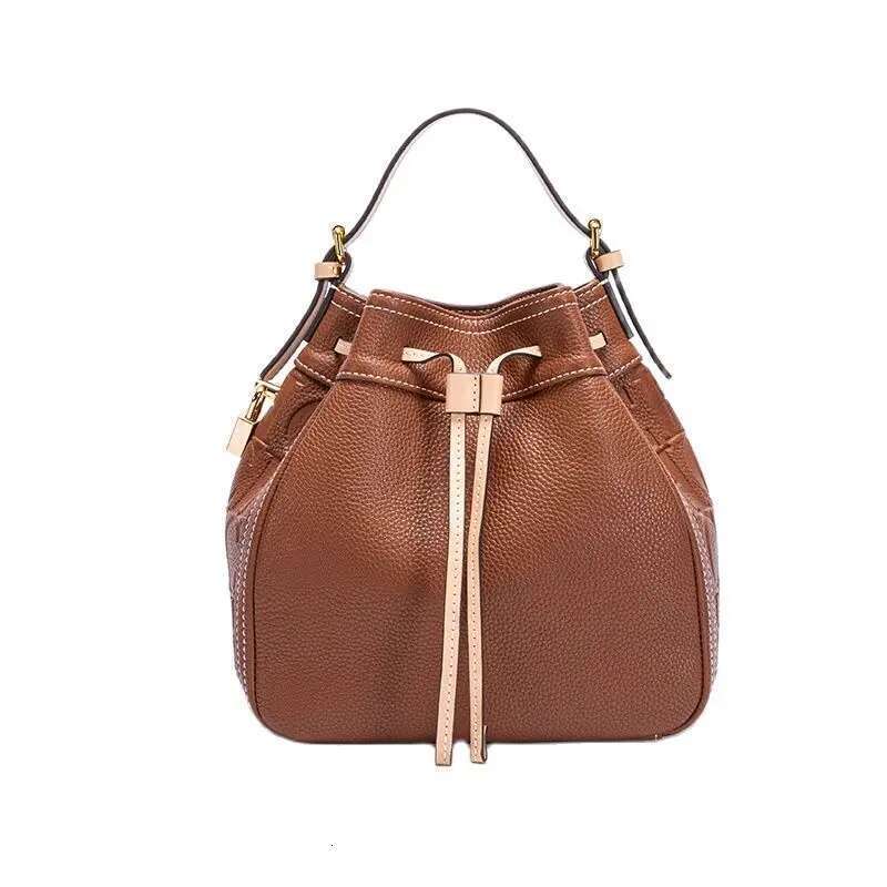 Drawstring Mouth Design Women Fashion Bucket Pure Colour Simple Crossbody Season New Party Shoulder Bag
