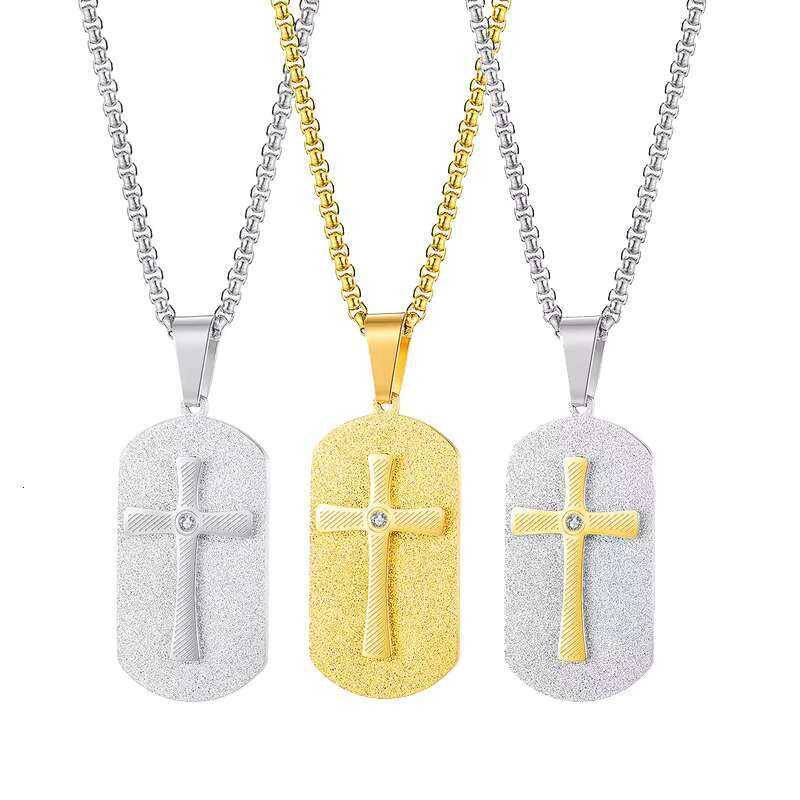 Wholesale Metal Stainless Steel Moissanite Cross Dog Tags Pendant