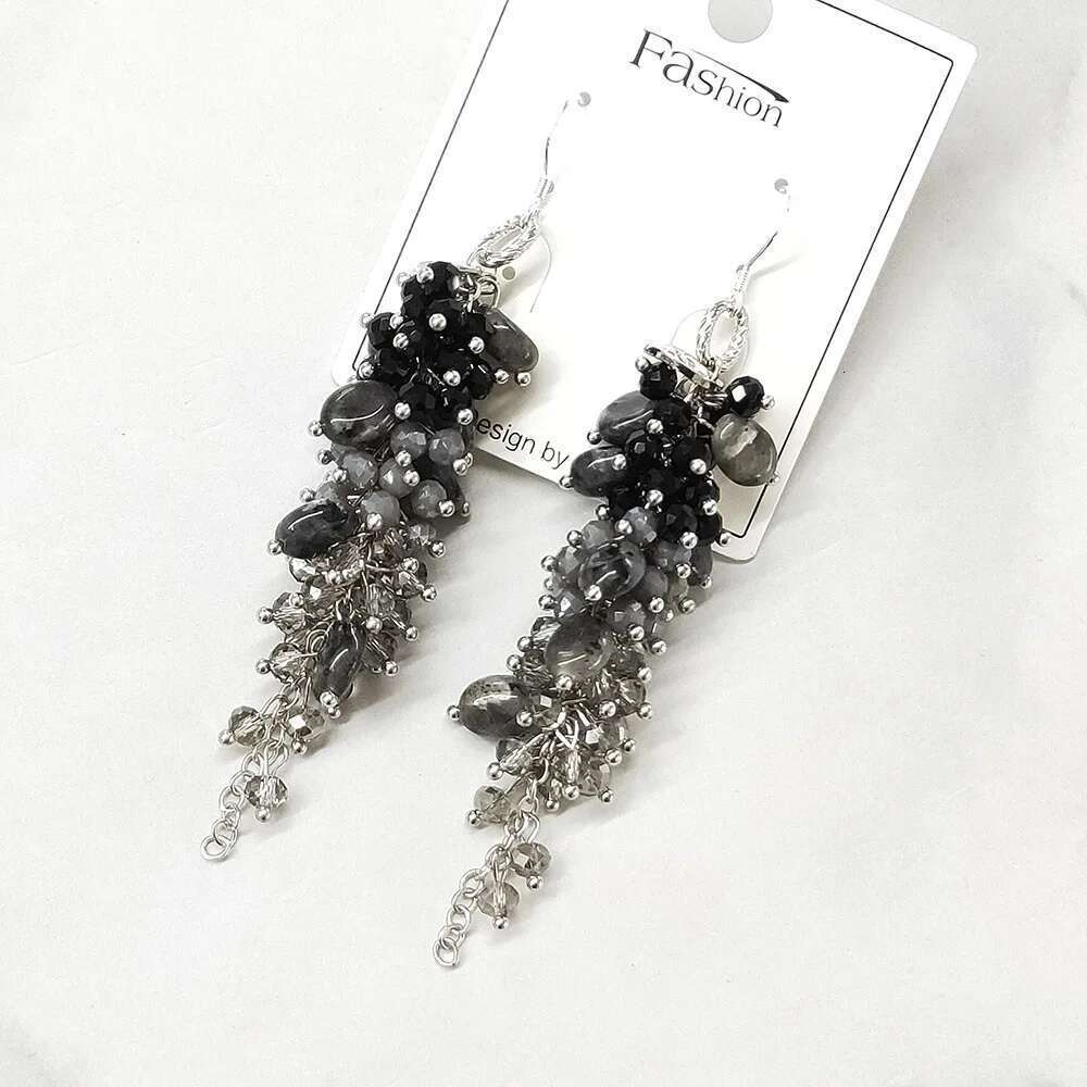 2025 New Drop Shape Long Tassel Ethnic Style Exaggerated Glass Crystal Earrings Bohemian Accessories For Women