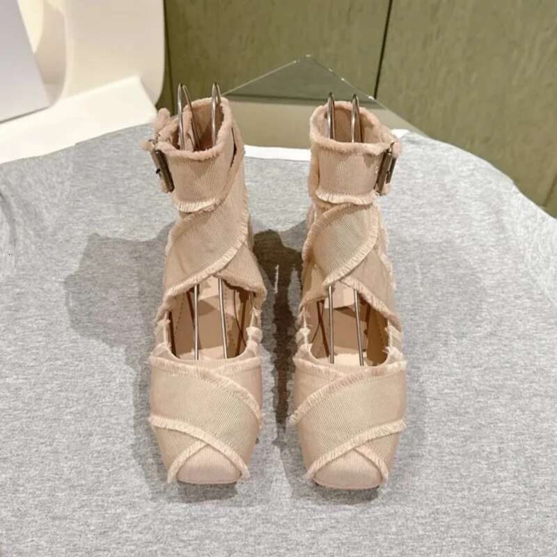 Cross Tied Fringe Ballet Square Toe Flat Shoes Hollow Out Shallow Mental Buckle Mary Janes Solid Patchwork Retro Pumps