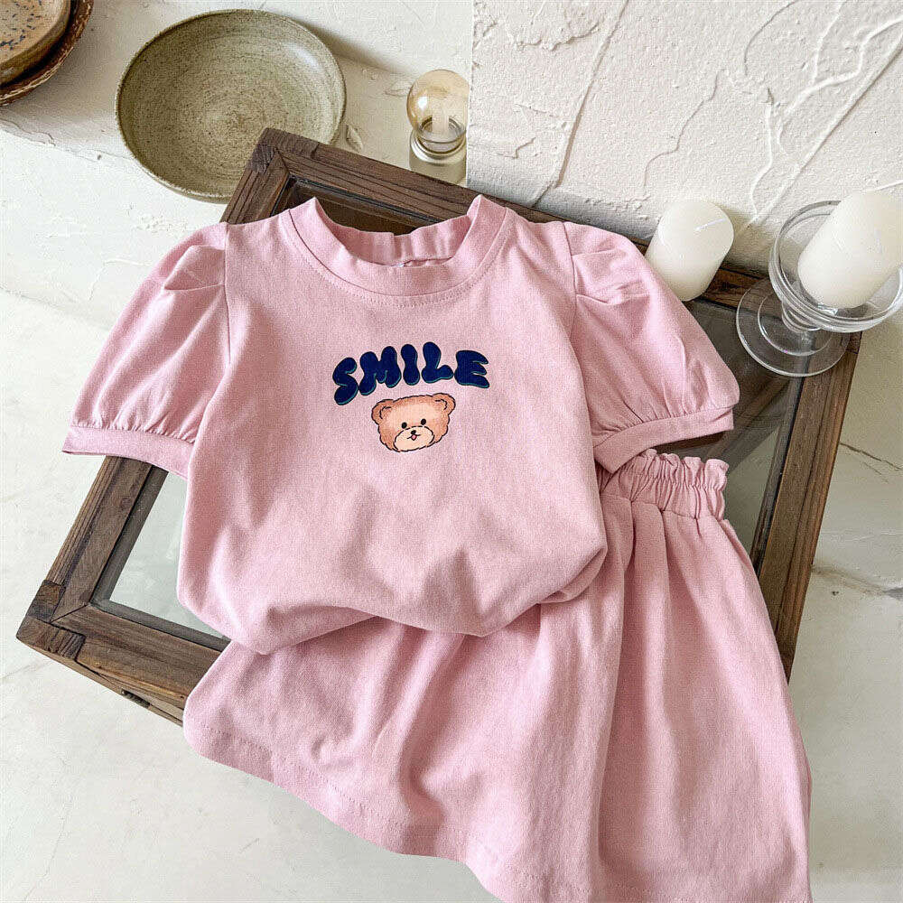 Korean Version Girl's Ins Children's Printed Short Sleeved T-Shirt Half Skirt Two-Piece Set Baby Fashionable Summer Clothing