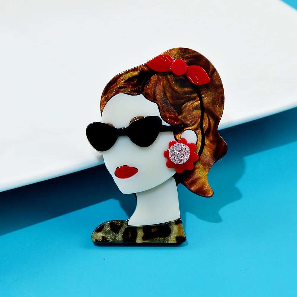 Fashion Acrylic Portrait Girl Brooch Women's Clothing Accessories