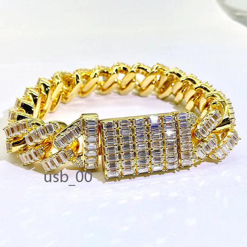 Hip Hop Bling Moissanite 925 Silver Bracelets Cuban Jewellery Bracelet for Women