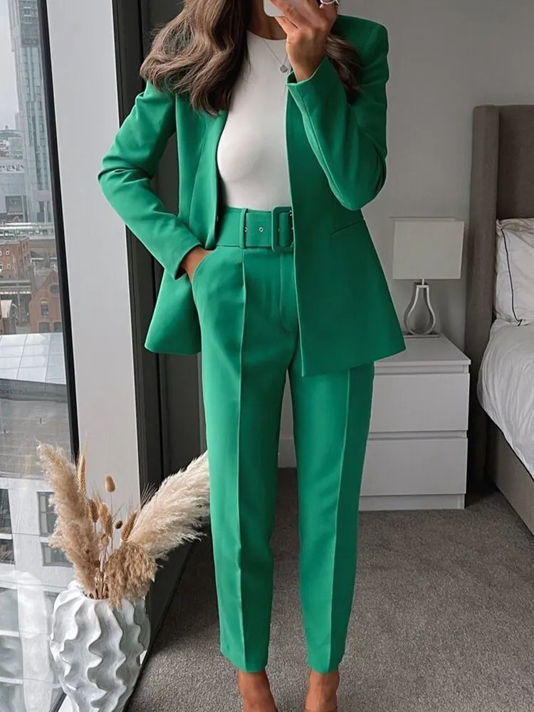 womens fashion twopiece office uniform wearing a jacket and high waisted pants 250530