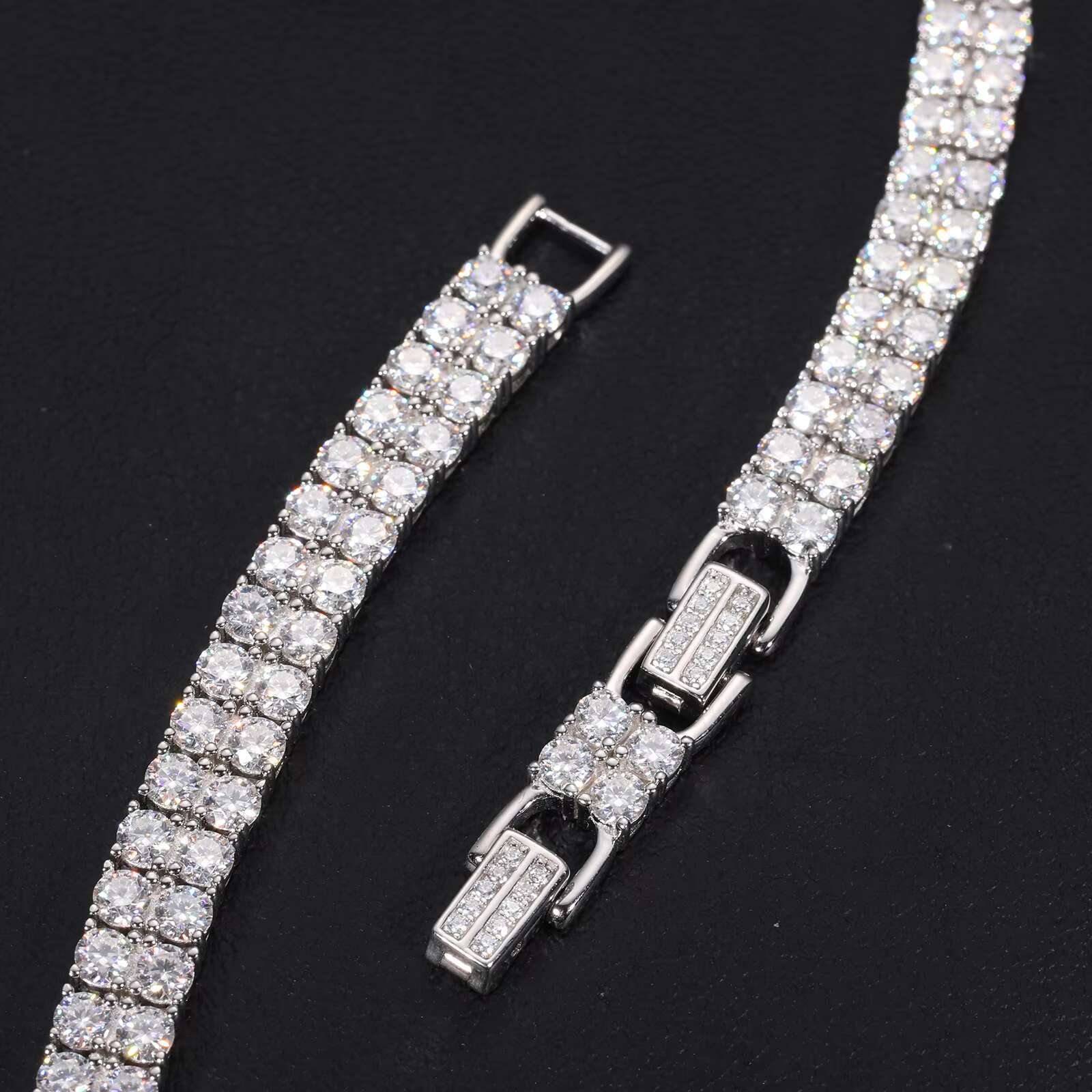 Luxury Hip Hop Jewelry 6mm Iced Out 2 Rows Vvs D Color Moissanite Bracelet 925 Silver Men Moissanite Tennis Bracelet