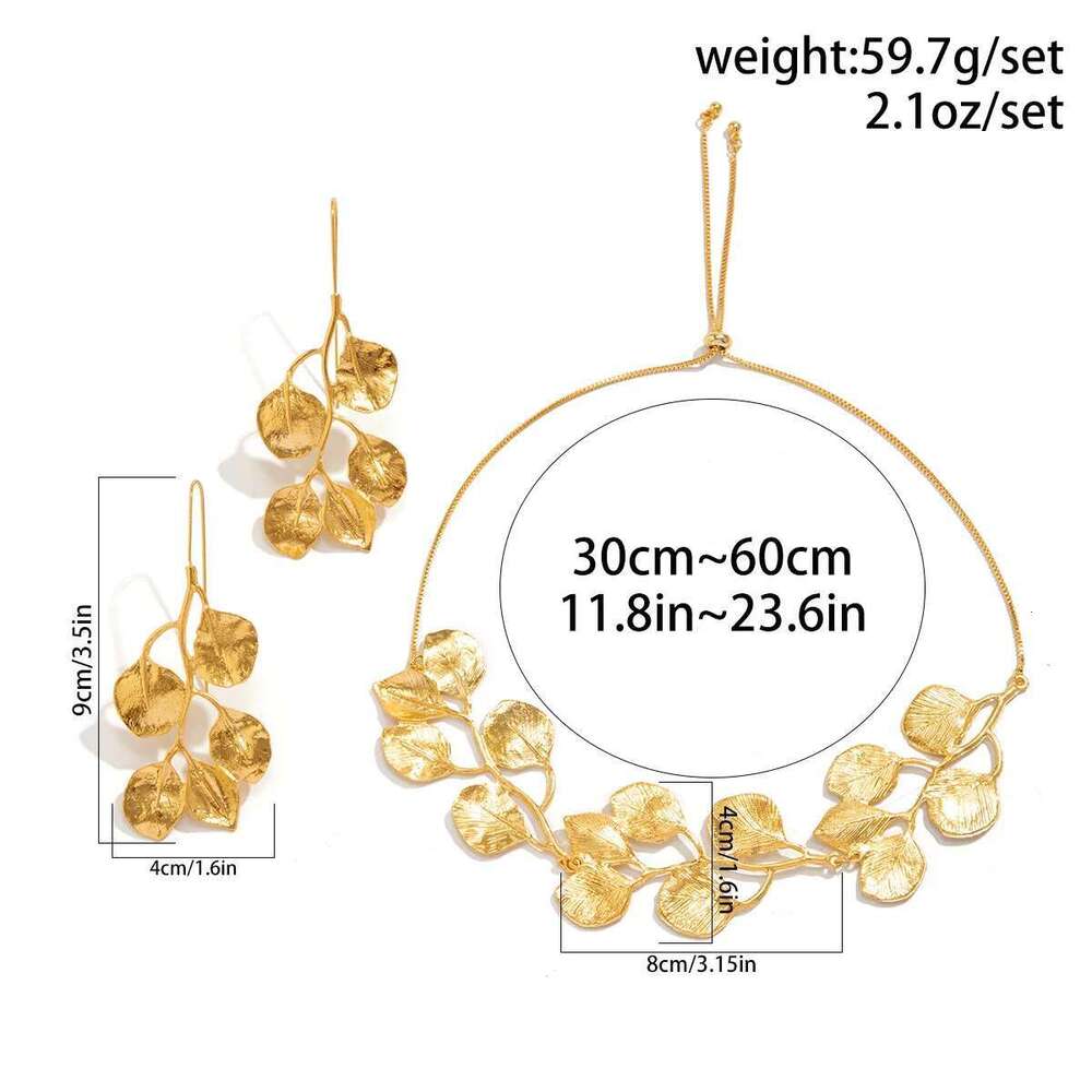 2Pcs/Set Elegant Aesthetic Leaves Tassel Necklace Earrings For Women Vintage Design Gold Color Jewelry Set Party Accessories New