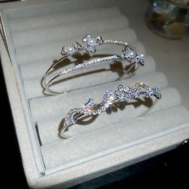 Zircon Ripple Womens Open Bracelet Personalized High end Wedding Party Jewelry 250425